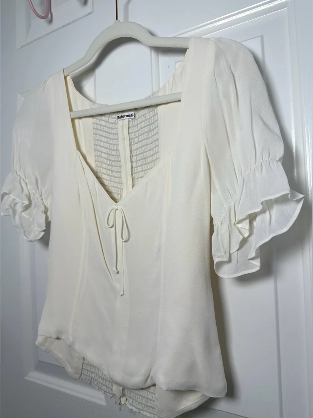Reformation Delevan Puff Sleeve White Top